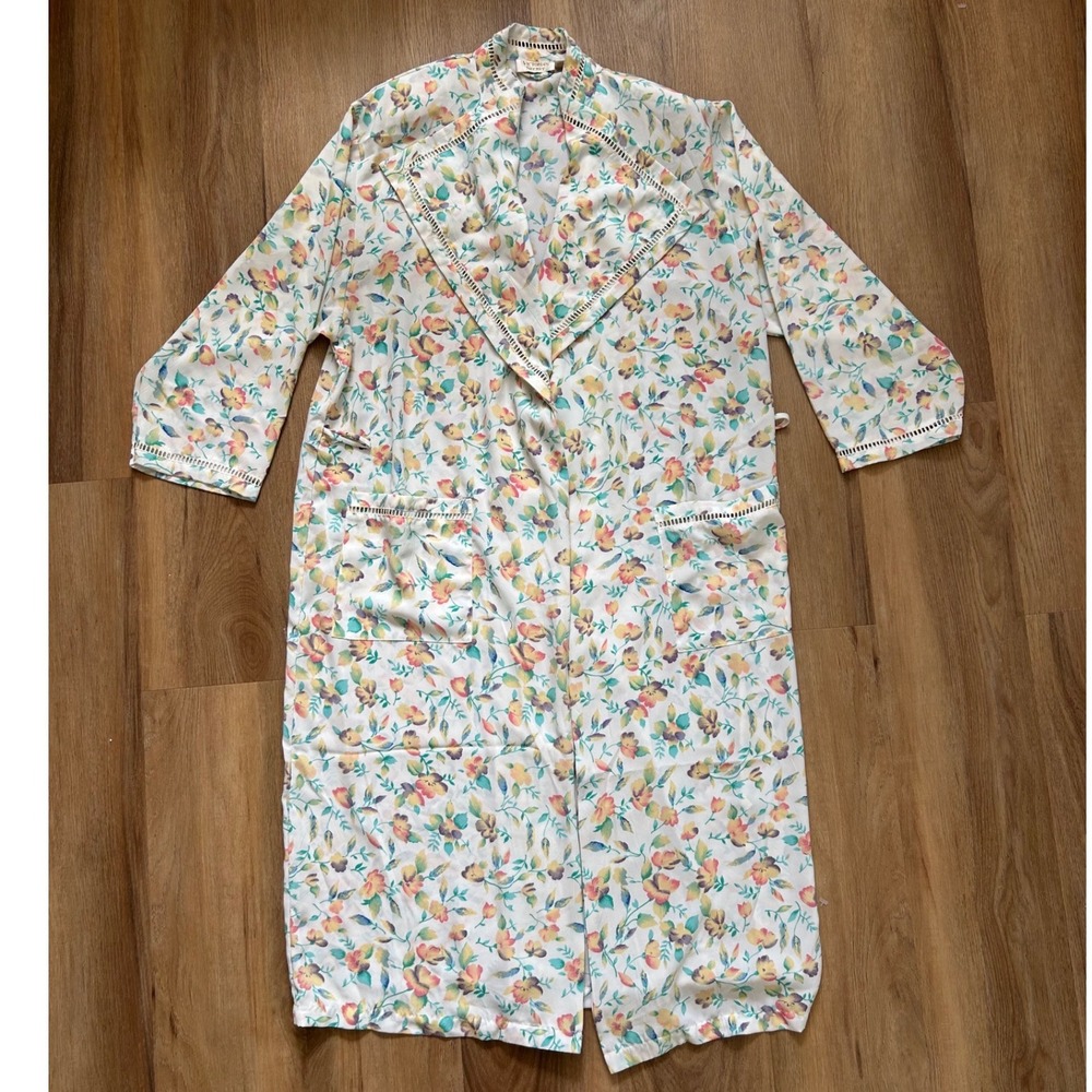 Vtg‎ Victorias Secret Gold Label Floral Robe Ladder Lace P/S Cottage Coquette